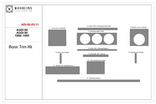 Audi 80 90 B4 1986-1995 Natural Wood Veneer Dashboard Trim  11-Parts