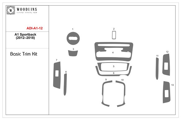 Audi A1 ab 2012 Natural Wood Veneer Dashboard Trim  13-Parts